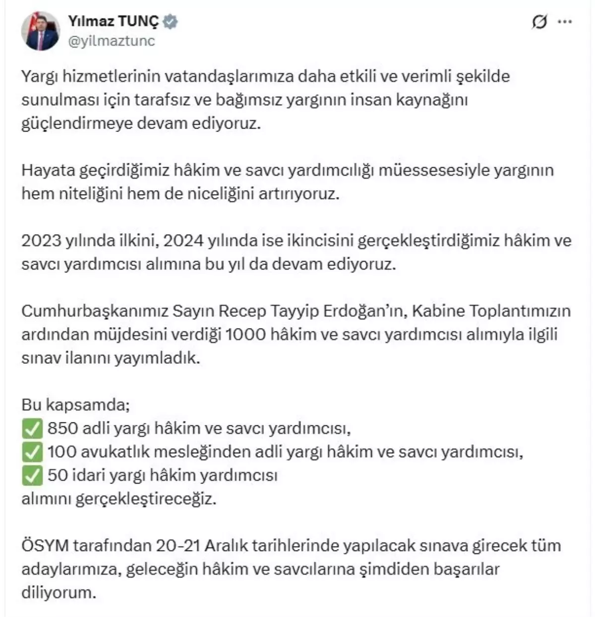 adalet bakani tunc bin hakim ve savci yardimcisi alimiyla ilgili sinav ilanini yayimladik fvnABdD3.jpg